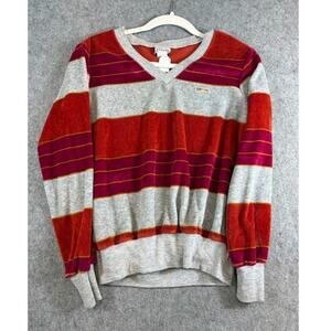 VTG 70s 80s Coyote Velour Stripe Pullover Vneck Sweater Men M Gray Magenta Retro